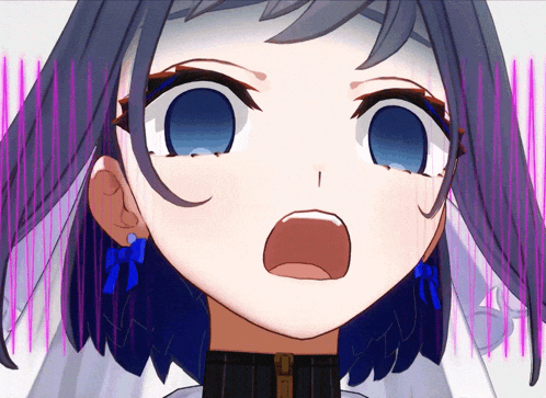 a close up of a girl 's face with a surprised expression
